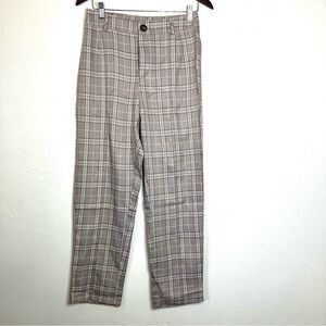SHEIN Brown White Plaid Straight Leg Pants Light weight Academia Sz M